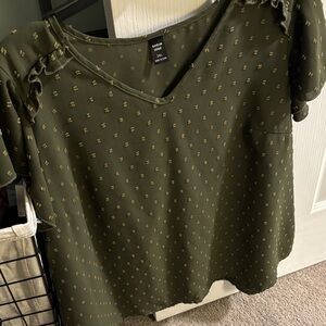 SHEIN Olive Green Patterned Blouse